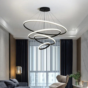 Modern Pendant Lamp Led Rings Circle Ceiling Hanging Chandelier Black Loft Living Dining Room Kitchen Indoor Lighting Fixture