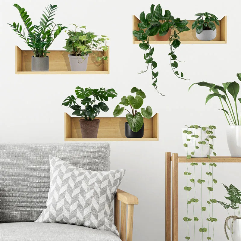 Decorative Wall Stickers for Living Room Green Plant Plant Rack Self-Adhesive Wall Stickers