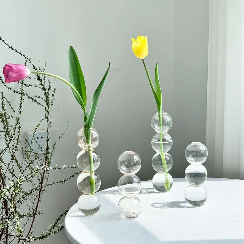 Creative Flower Bottle Modern Mini Glass Vase Transparent Flowers Bud Vase Home Plants Pot Living Room Decor Table Ornaments