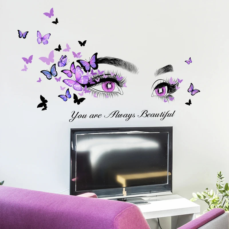 1pc Butterfly & Figure Graphic Wall Sticker, Modern Self Adhesive Wall Art Decal For Home Decor