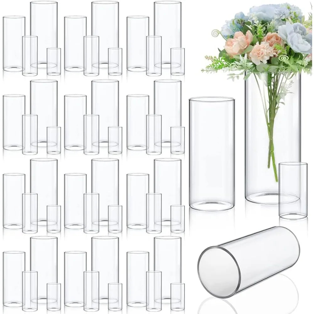 48 Pcs Glass Cylinder Vase Bulk Clear Different Sizes Holder Decorative Glass Vases (4'', 6'', 8'', 10'' High) Freight free