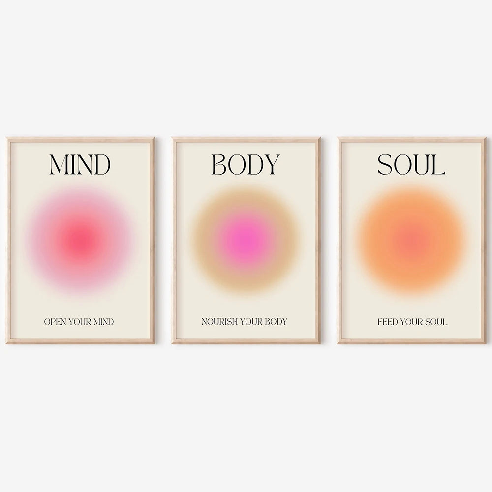 Mind Body Soul Print Positive Aura Energy Poster Trendy Gradient Spiritual Wall Art Canvas Painting for Living Room Home Decor