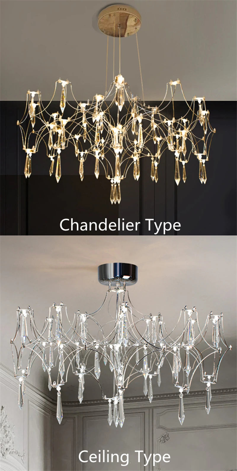 Modern Luxury Crystal Chandelier LED Starry Crystal Chandelier For Villa Parlor Bedroom Living Room Firefly Ceiling Chandeliers